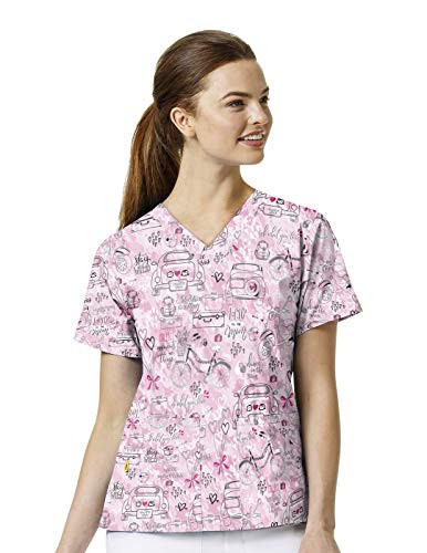 Wonderwink Womens Value Prints Printed VNeck 2Pkt Top Wanderlust XS