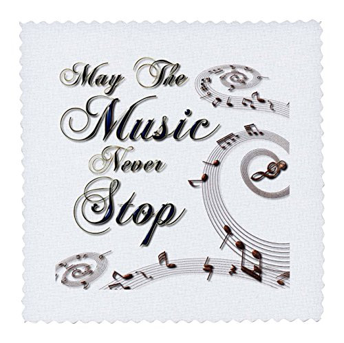 3dRose May The Music Never Stop with Musical Notes - Quilt Square, 12 by 12-Inch (qs_213981_4)