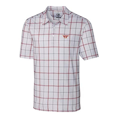 Cutter  Buck NCAA Virginia Tech Hokies Short Sleeve Gordon Plaid Print Polo XXLarge BordeauxElemental Grey