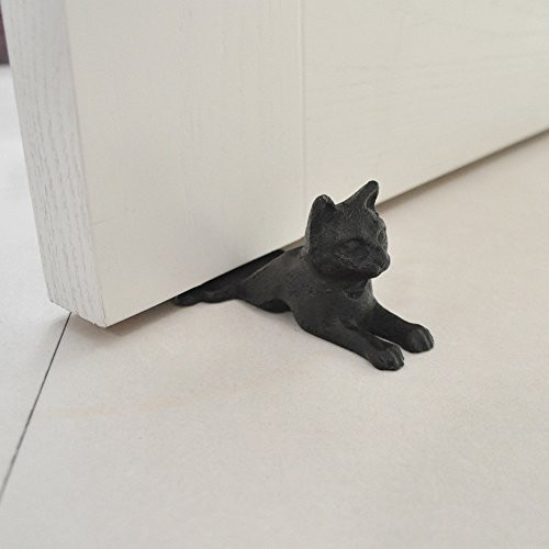 Cast Iron Door Stop - Decorative Rustic Door Stoppers - Stop Your Bedroom, Bath and Exeterior Doors 2.5x6.1(Black with Brown-Cat)
