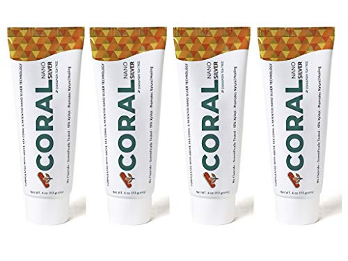 Coral White Nano Silver Cinnamon Tea Tree Toothpaste Natural Fluoride Free Teeth Whitening Toothpaste Coral Calcium Nano Silver Infused SLS Free 4 Ounce 4 Pack