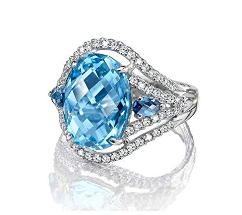YUANYI Womens Jewelry Oval Exquisite Aqua Blue CZ Zircon Gemstone Wedding Ring Fashion Crystal Topaz Birthstone Ring US Size 10 YUANYI Womens Jewelry Oval Exquisite Aqua Blue CZ Zircon Gemstone Wedding Ring Fashion Crystal Topaz Birthstone Ring US Size 10