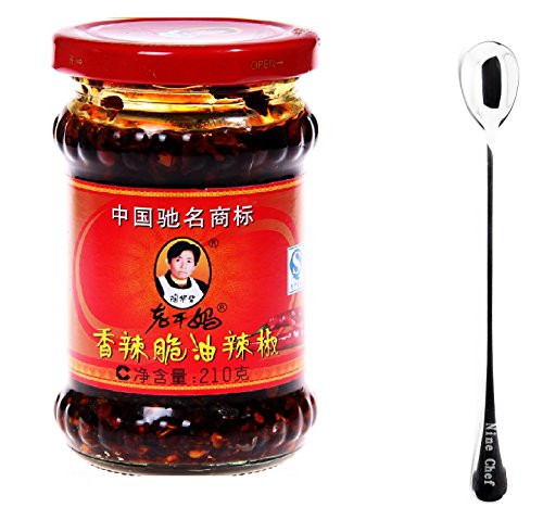 Lao Gan Ma Spicy Chili Crisp Chili Oil Sauce 741 Ounce Pack of 3 Only one NineChef Spoon