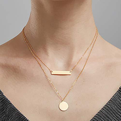 Jeairts Minimalist Sequin Layered Necklace Gold Circle Pendant Necklaces Chain Jewelry for Women and Girls