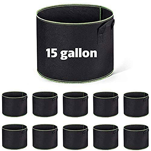 15 Gallon Plant Grow Bags Pack of 10  Heavy Duty Aeration Fabric Pots Vegetable Container Pot Thickened NonWoven Fabric Nursery Growing Planter Bag with Handles