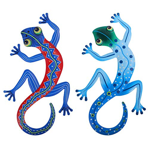 Yarnow 2Pcs Metal Gecko Wall Art Decoration Inspirational Sculpture Hang Indoor Outdoor for Home Bedroom Living Room Office Garden Ornament Random Color