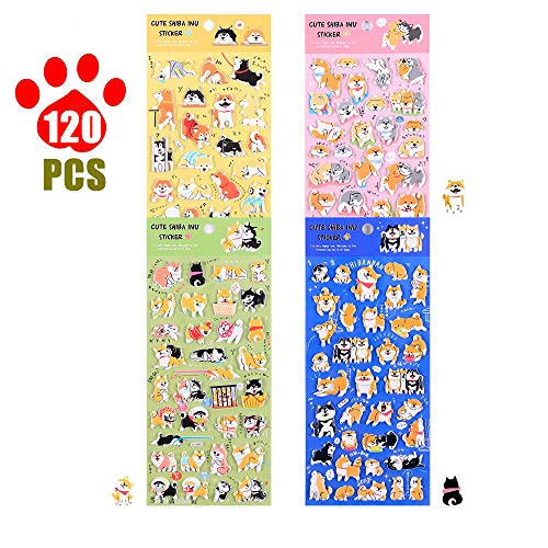 VANGOAL 120PCS Cute Shiba Inu Stickers 4 Different Sheets 3D Puffy Stickers Elegant Foam Note Stickers Easy SelfAdhesive Puppy Dog Stickers Collection for Scrapbook Journal Letters