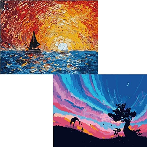 Paint by Numbers HFICUS Paint by Numbers for Adults On Canvas DIY Oil Painting Kit Acrylic for Beginners  Kids  16x20 Inch2 Pack