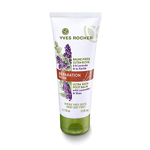 Yves Rocher 24 hours Complete Ultra Repairing Foot Cream with Organic Lavender and Shea Butter for Extremely Dry and Rough Skin Dermatologically tested 75 ml tube Yves Rocher 24 hours Complete Ultra Repairing Foot Cream with Organic Lavender and Shea Butter for Extremely Dry and Rough Skin Dermatologically tested 75 ml tube