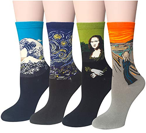 Chalier 4 Pairs 5 Pairs Womens Famous Painting Art Printed Funny Casual Cotton Crew Socks Chalier 4 Pairs 5 Pairs Womens Famous Painting Art Printed Funny Casual Cotton Crew Socks
