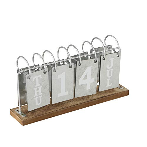 WHW Whole House Worlds Perpetual Flip Calendar Desktop Accessory Metal and Wood 975 L x 25 W x 5 H Inches 25 L x 6 W x 13 H cm