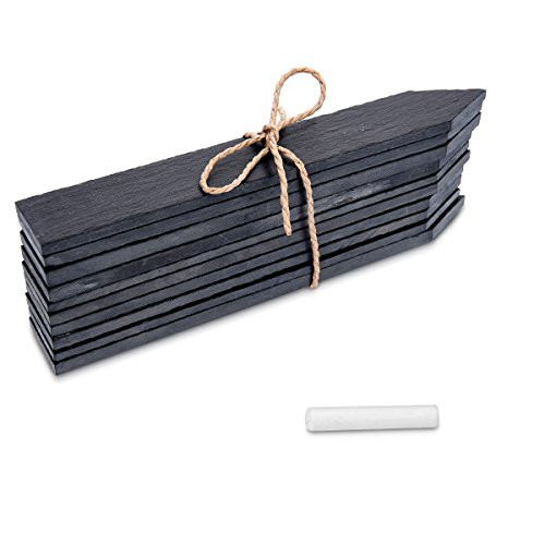 Navaris Slate Plant Labels 10 Pieces  Set of 10 Natural Slate Garden Markers for Herbs Pots and Garden  Reusable Slate Tags with Chalk  Size S