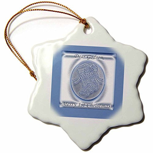 Beverly Turner Photography Blue Stocking 1St Christmas to Godson Snowflake Porcelain Ornament, 3-Inch Beverly Turner Photography Blue Stocking 1St Christmas to Godson Snowflake Porcelain Ornament, 3-Inch