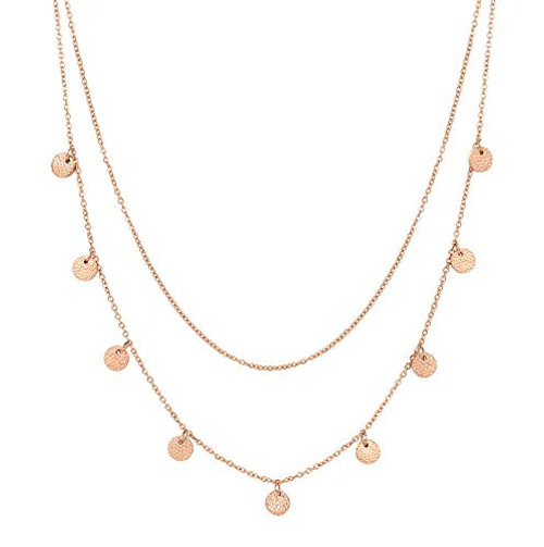 Happiness Boutique Women Layered Necklace Rose Gold Double Chain Necklace Circle Pendant
