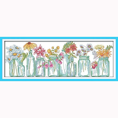 Joyautum The Flower vases Crafts 14CT Counted Cross Stitch Kit DIY 11CT Printed StitchSets for Embroidery Kits CrossStitching 11ct Print Fabric