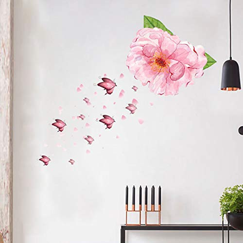 Peony Flowers Butterfly Wall Decals Peel and Stick Removable Art DIY Wall Murals for Baby Kids Room Nursery Bedroom Living Room Home Decorations