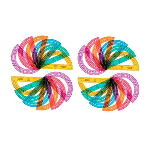 Safe-T Plastic Rainbow Math Protractors, Bulk Set for Classroom Geometry (Pack of 24)