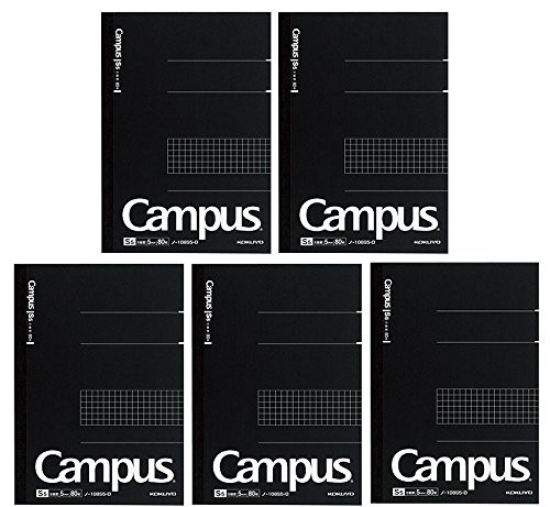 Kokuyo Campus PreDotted Notebook Semi A5 5mm Grid Ruled  80 Sheets  160 Pages Black 5 pack