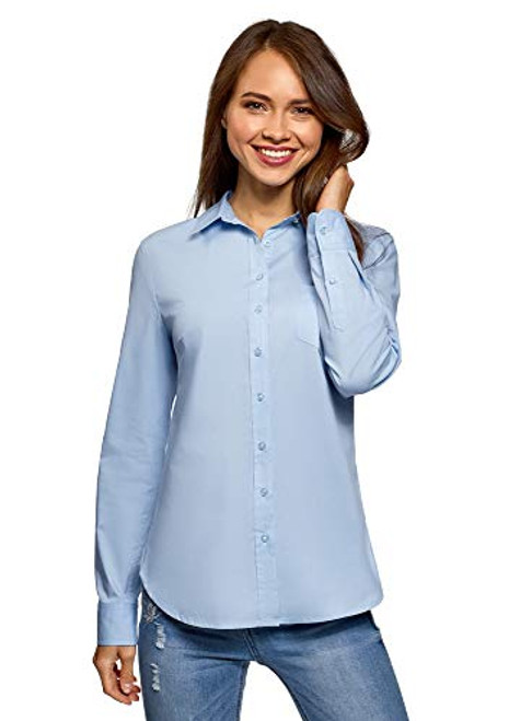 oodji Ultra Womens Basic Cotton Shirt Blue 4