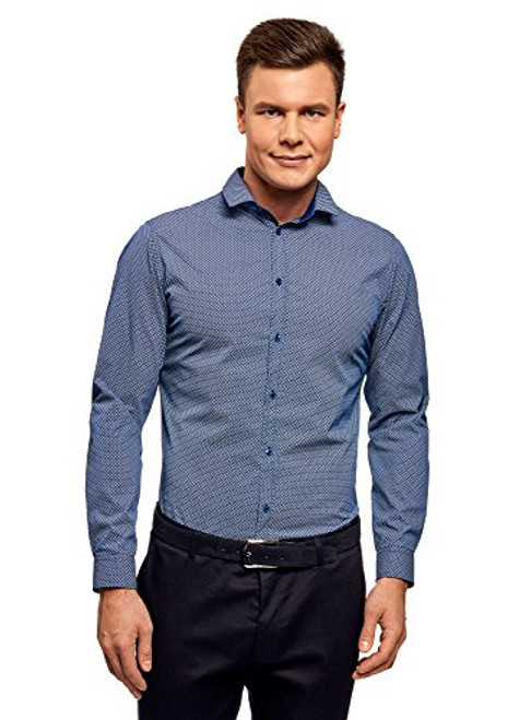 oodji Ultra Mens SlimFit Cotton Shirt Blue 155in  US 155  EU 40  S