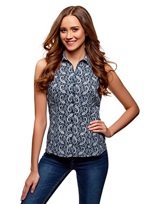 oodji Ultra Womens Basic Sleeveless Shirt Blue 2