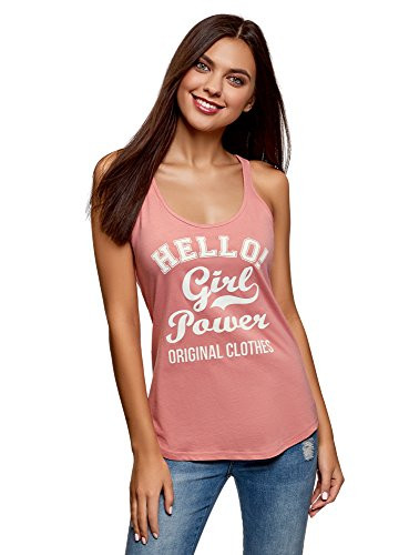 oodji Ultra Womens Cotton Tank Top with Inscription Pink US 4  EU 38  S
