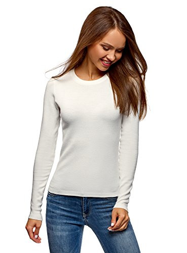 oodji Ultra Womens Basic Soft Yarn Pullover White US 8  EU 42  L