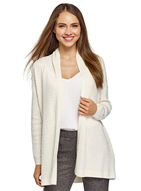 oodji Collection Womens No Closure Cable Knit Cardigan OffWhite US 8  EU 42  L
