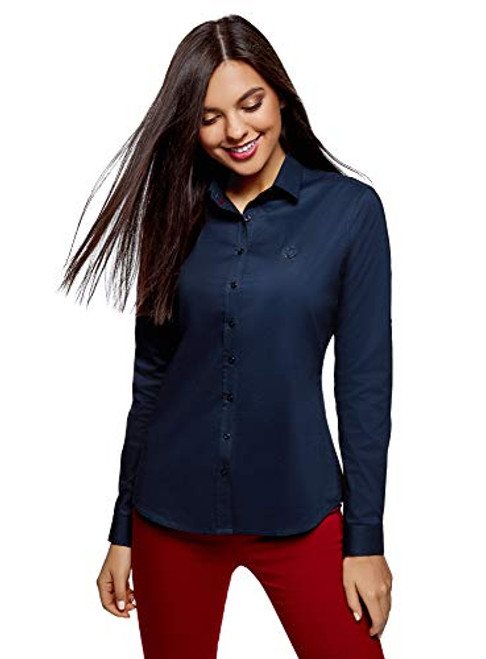 oodji Ultra Womens Cotton Shirt with Embroidery Blue 4