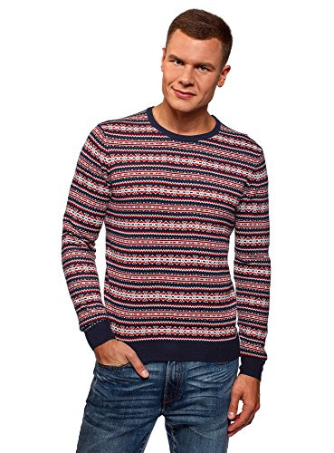 oodji Ultra Mens Jacquard Pullover with Contrast Details Red US 4244  EU 5254  L