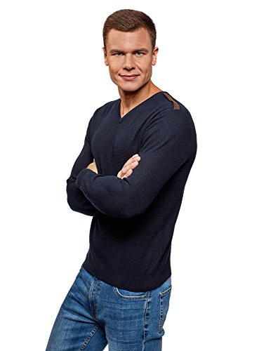 oodji Ultra Mens StraightFit VNeck Pullover Blue US 46  EU 56  XL