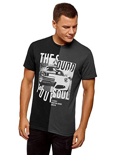 oodji Ultra Mens Combo TShirt with Print Black US 40  EU 50  M