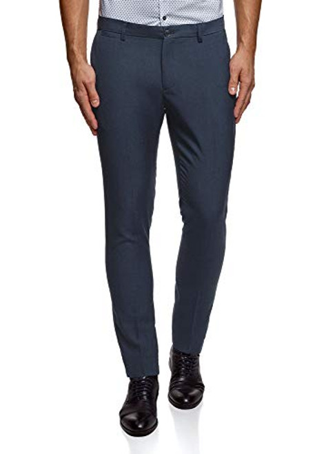 oodji Ultra Mens Basic SlimFit Trousers Blue US 36  EU 48  XL