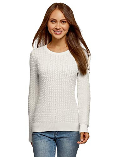 oodji Collection Womens Fine Cable Knit Pullover White US 10  EU 44  XL