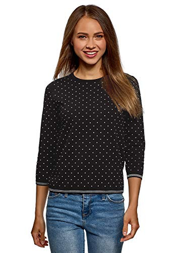 oodji Ultra Womens 34 Sleeve RelaxedFit Pullover Black US 4  EU 38  S