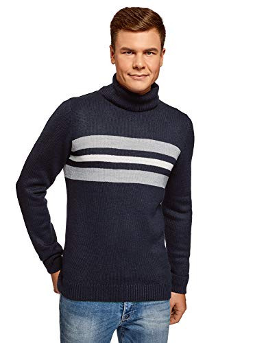 oodji Ultra Mens High Neck Knit Pullover Blue US 40  EU 50  M