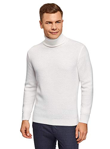 oodji Ultra Mens High Collar Textured Pullover White US 4244  EU 5254  L