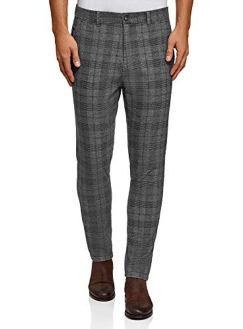 oodji Ultra Mens Cotton Checkered Trousers Grey US 36  EU 48  XL