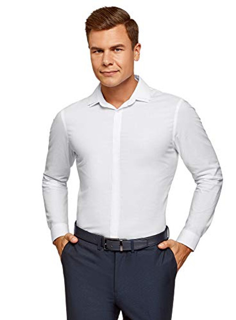 oodji Ultra Mens SlimFit Long Sleeve Shirt White 155in  US 155  EU 40  S