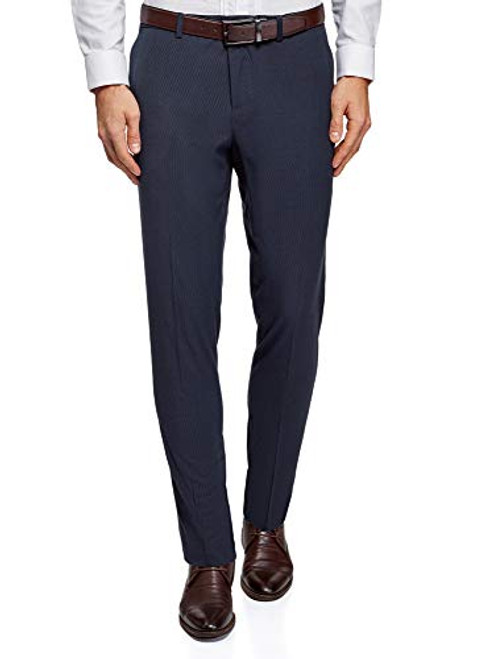 oodji Ultra Mens Classic Pleated Trousers Blue US 36  EU 48  XL