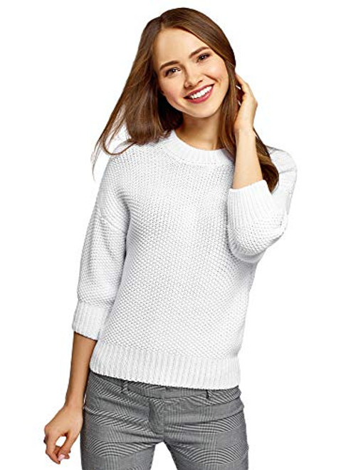 oodji Ultra Womens RelaxedFit Textured Knit Pullover White US 2  EU 36  XS