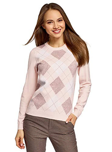 oodji Ultra Womens Argyle Knit Pullover Pink US 4  EU 38  S