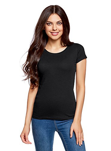 oodji Ultra Womens Basic Cotton TShirt Black US 4  EU 38  S