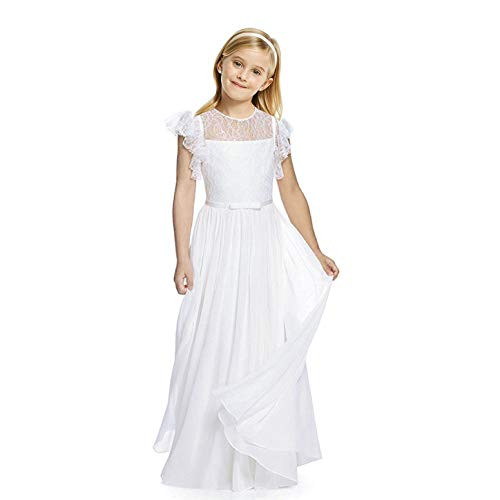 ABAO SISTER Flutter Sleeves Aline Flower Girl Dress White Size 12