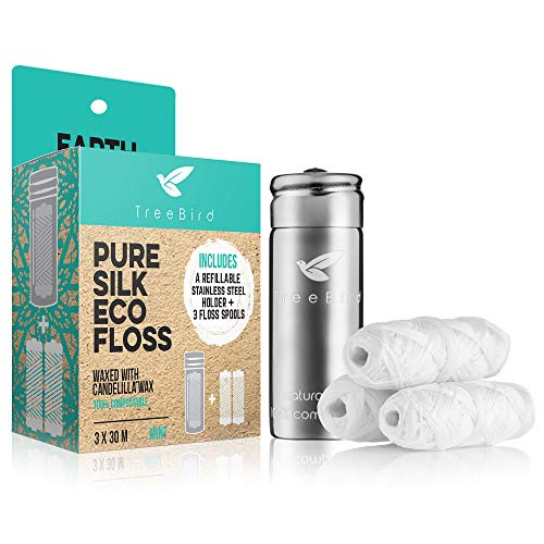 Biodegradable Dental Floss by TreeBird  Refillable  Reusable Zero Waste Steel Dispenser  3x33yd Waxed Natural Cruelty Free Peace Silk Spools  100 Compostable  Eco Friendly Plastic Free Oral Care Biodegradable Dental Floss by TreeBird  Refillable  Reusable Zero Waste Steel Dispenser  3x33yd Waxed Natural Cruelty Free Peace Silk Spools  100 Compostable  Eco Friendly Plastic Free Oral Care