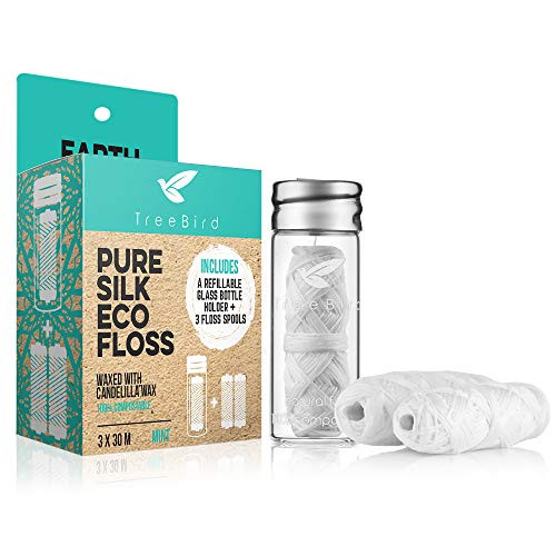 Biodegradable Dental Floss by TreeBird  Refillable  Reusable Zero Waste Glass Dispenser  3x33yd Waxed Natural Cruelty Free Peace Silk Spools  100 Compostable  Eco Friendly Plastic Free Oral Care Biodegradable Dental Floss by TreeBird  Refillable  Reusable Zero Waste Glass Dispenser  3x33yd Waxed Natural Cruelty Free Peace Silk Spools  100 Compostable  Eco Friendly Plastic Free Oral Care