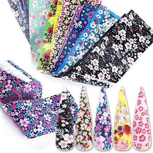 Macute Nail Foil Transfers Nails Supply Foils Transfer Stickers for Nail Art 16 Designs Flower Nail Foil Decals for Women Fingernails and Toenails Acrylic Decor Manicure Tips Wraps Beauty Charms