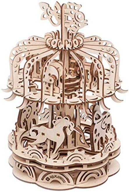 Wise Elk Wooden Model Kit Carousel Great Gift for Kids and Parents 3D Wooden Model Kits Building Puzzles for Adults Adult Wooden Puzzles Learning Wood 3D Puzzle for Kids