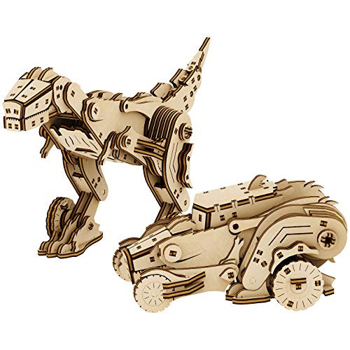 Wise Elk Mechanical Transformer Dinocar Great Gift for Kids and Parents 3D Wooden Model Kits Building Puzzles for Adults Adult Wooden Puzzles Learning Wood 3D Puzzle for Kids