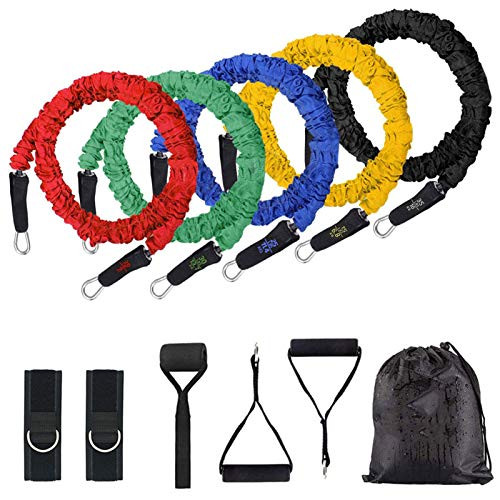 ROSRAN Resistance Bands Set Exercise Bands with Protective Sleeve  Portable Resistance Bands with Door AnchorHandlesLegs Ankle Straps Home Gym Resistance Training for Women Men 11 Pack